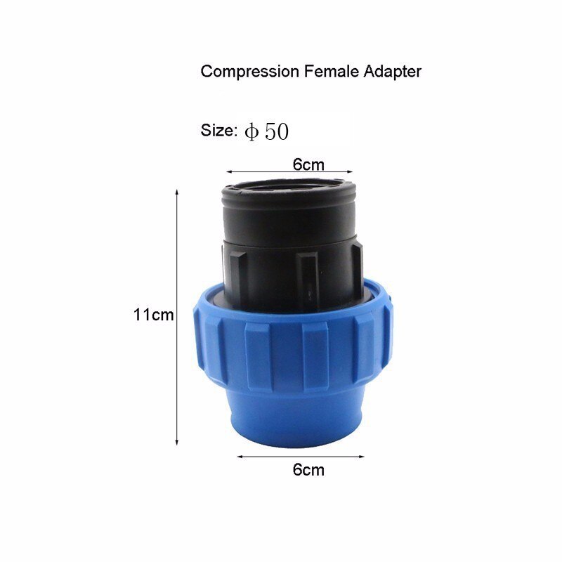 1pc HDPE Compression Female Adapter Plastic PP Coupler Coupling Irrigation Pipe Quick Connector Fitting Flexible Joint Threaded: 50mm