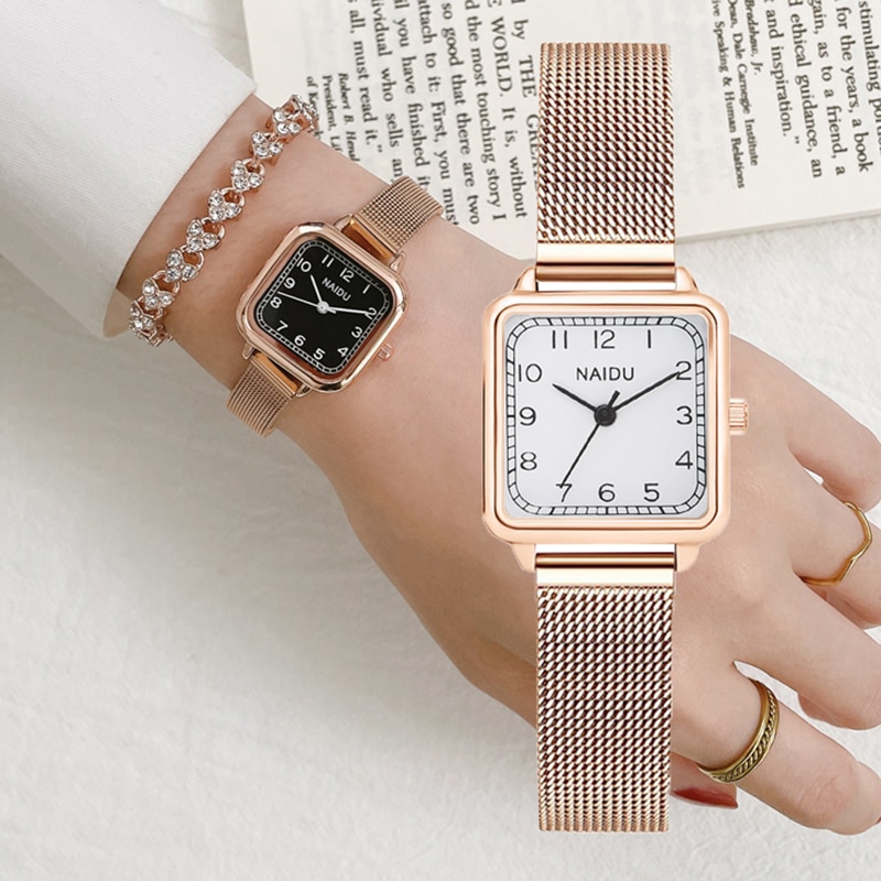 SKMEI Dames Horloges Voor Dames Vrouwelijke Vierkante Kleine Slanke Licht Lederen Band Waterdicht Mode Casual Eenvoudige Quartz Analoge Jonge Meisjes Geschenken Polshorloge, L1400goud, armband : ADALOVE