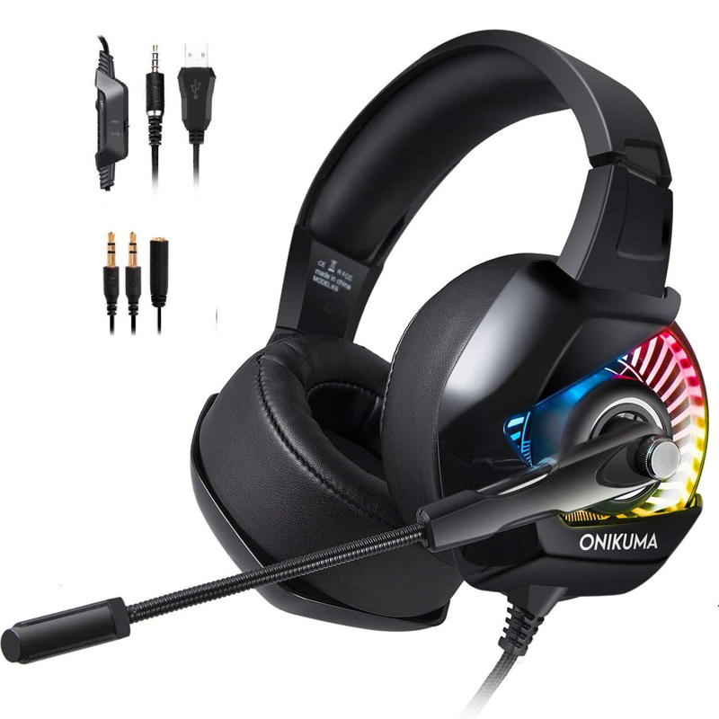 ONIKUMA K6 słuchawki gamingowe PS4 zestaw słuchawkowy casque przewodowy komputer Gamer Stereo z mikrofonem światła RGB dla XBox One/Laptop