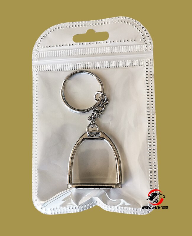 zink spuitgieten paard stijgbeugel sleutelhanger, met ketting & O ring. Silver kleur (SK006)