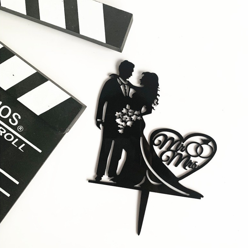 Wedding Cake Topper Mr Mrs Bride Groom Cake Decoration for Proposal Engagement and Wedding Gold and Black