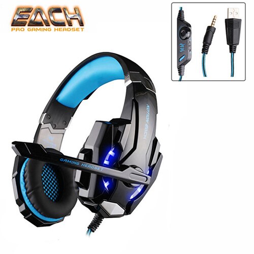 KOTION EACH G9000 3.5mm Game Gaming Headphone Headset Earphone Headband with Microphone LED Light for Laptop Tablet and Mouse: Headset G9000 BLUE