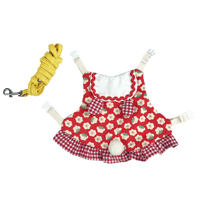 Falda con arnés para mascotas, conjunto de ropa de conejo, vestido de conejito, chaleco, arnés de cuerda, correa para caminar, bonito vestido de Cosplay: Rojo / S