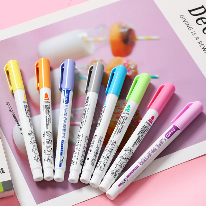 8 Kleuren Set Art Markers Pen Kleur Scrapbooking Pen Dubbele Lijn Overzicht Tekening Pen Briefpapier Art Supplies