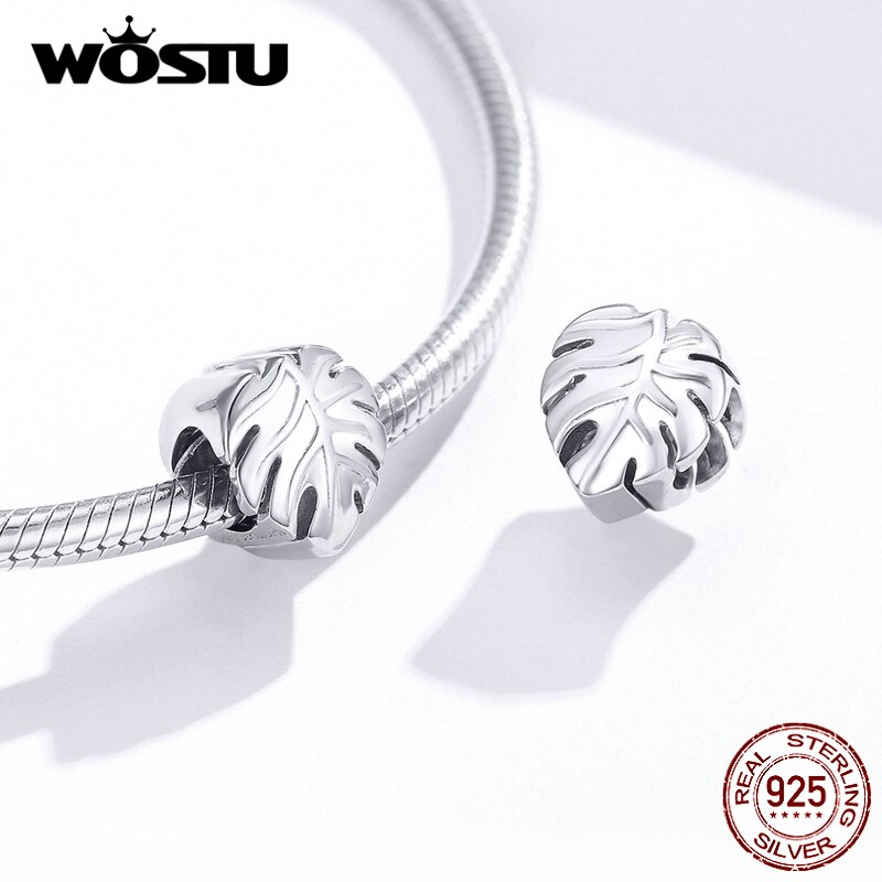 Wostu 100% 925 Sterling Zilver Monstera Deliciosa Kralen Plant Charm Fit Originele Armband Hanger Mode Bruiloft Sieraden CTC141