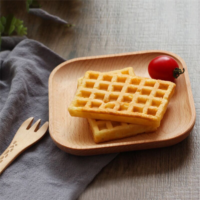 1Pcs Wooden Plate Wood Saucer Fruit Dishes Saucer Tea Tray Dessert Dinner Bread Wood Plate Japanese Style Kitchen Utensils
