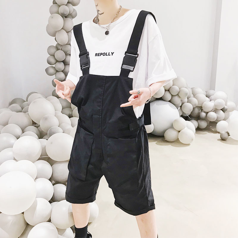 Mænd sommer tynd løs afslappet sorte korte smækbukser overalls mænd streetwear hip hop harem bukse jumpsuits
