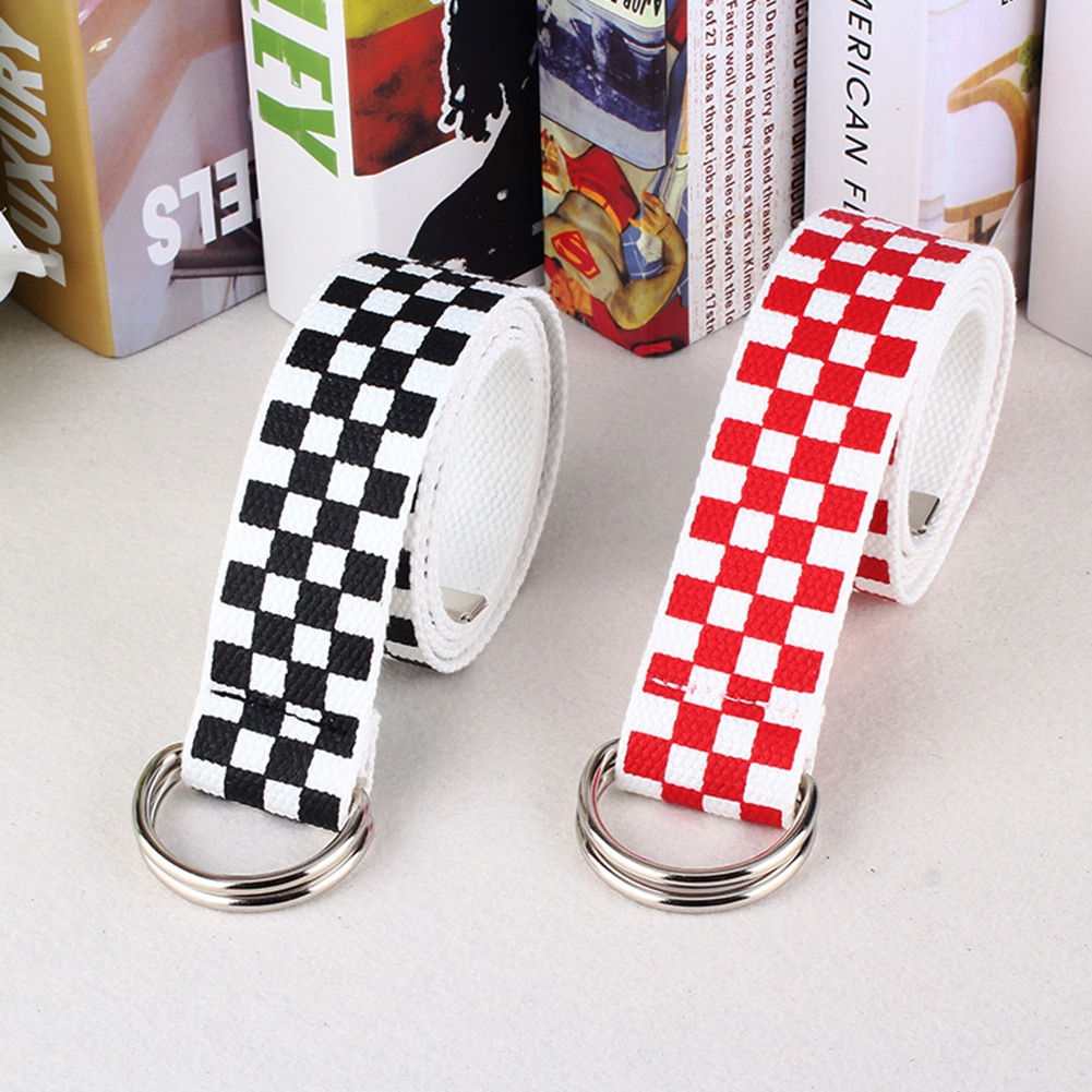 Women's Checkerboard Belt Canvas Waist Belts Cummerbunds Waistband Casual Checkered Black White Plaid Belt