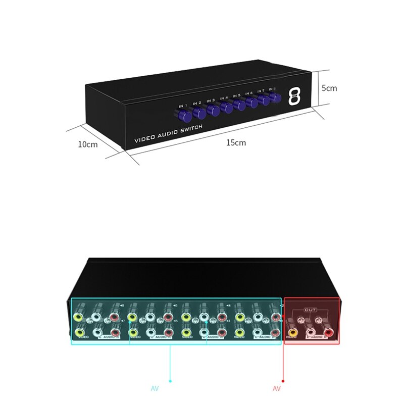 8 In 1 Out Composite Video Audio 3 RCA AV Switch Switcher Box Selector VCD/DVD To TV