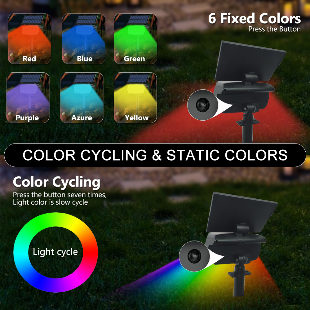 Solar Color Changing Spot Lights Outdoor RGB Solar Powered Waterproof Landscape Spotlight Wall Lamp Garden Driveway Lawn Patio