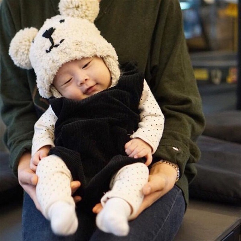 Mooie beer baby muts winter warme oorbescherming cartoon kindermuts dubbele pompon kindermeisje jongen muts