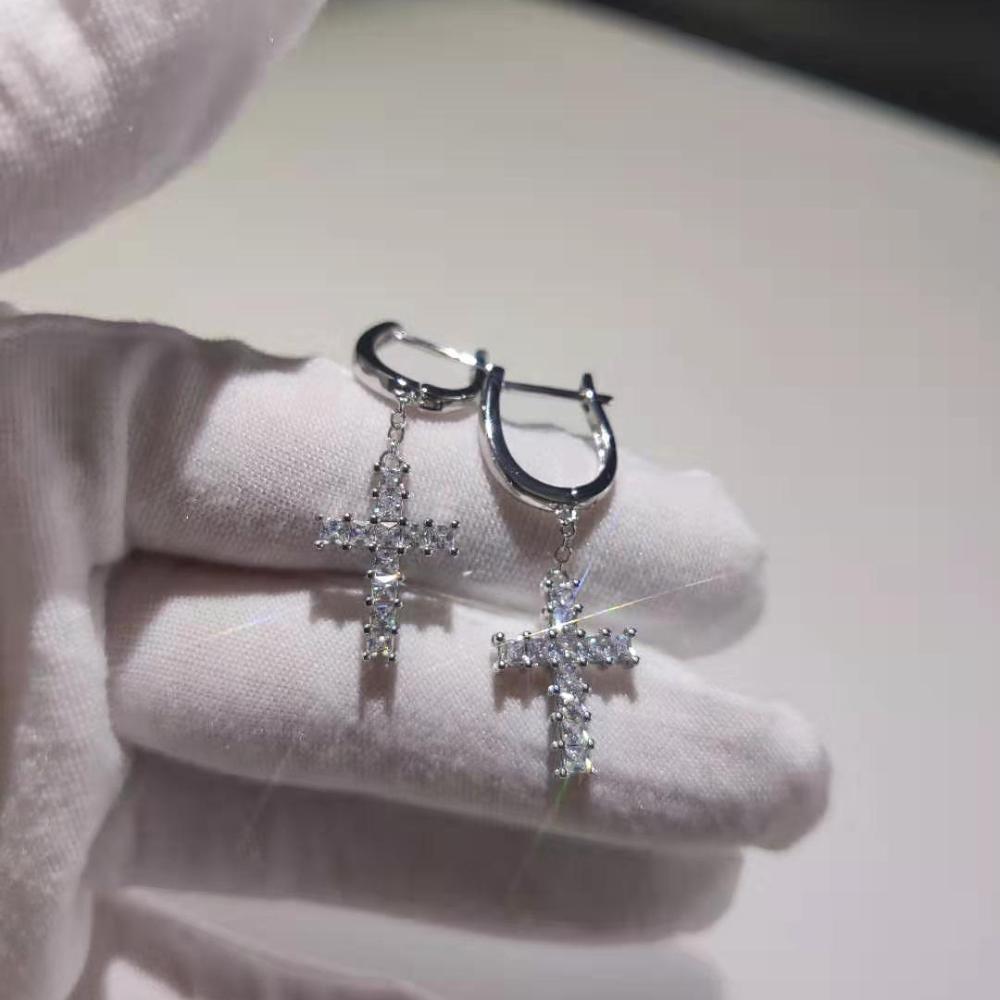 Hip Hop Micro Paved Cubic Zirconia Bling Ice Out Cross Earring Men Women CZ Earrings Male Jewelry