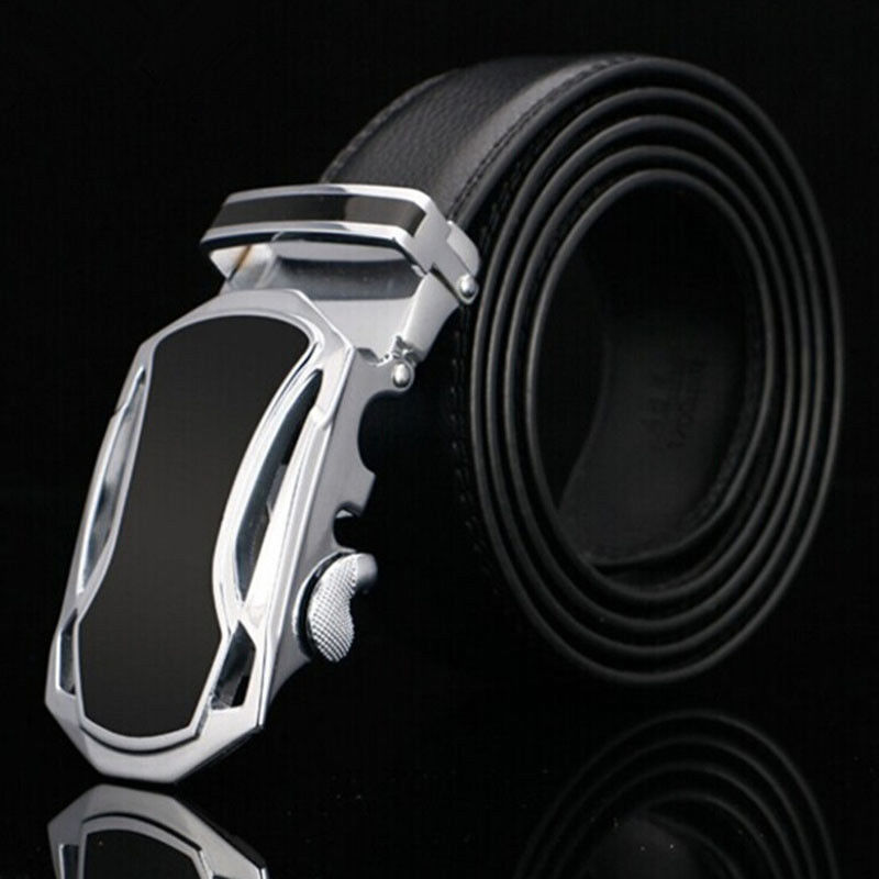 Adjustable Length Men Casual Waistband Leather Automatic Buckle Belt Waist Formal Suit Belt Accessory: Black