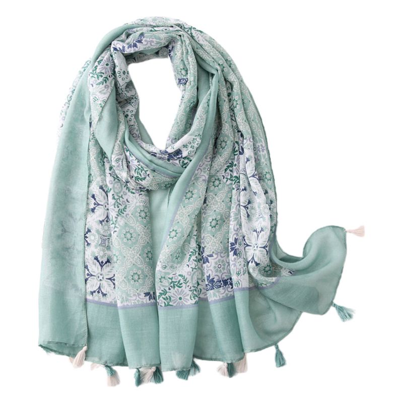 Boheme vintage stort tørklæde geometrisk paisley blomsterprint kvaster sjal wrap 094b: C