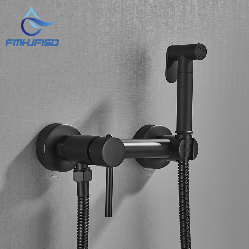 Zwart Bidet Kraan Messing Douche Tap Wasmachine Mixer Moslim Koud En Warm Verstelbare Installeren Douche Spuitkop Hoge Druk
