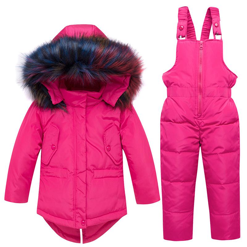 Winter Kids Snowsuit Jassen Hoodies Eendendons Skipak Voor Meisjes Sneeuw Pak Outfits Sneeuw Wear Jumpsuit Sets Jas Snowsuit: Watermelon Red / 4T