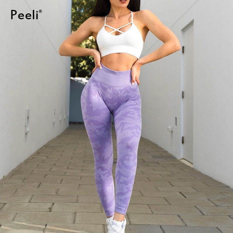 Leggings senza cuciture mimetici pantaloni da Yoga a vita alta da donna Scrunch Butt Leggings sportivi bottino calzamaglia Fitness Leggings da palestra abbigliamento sportivo