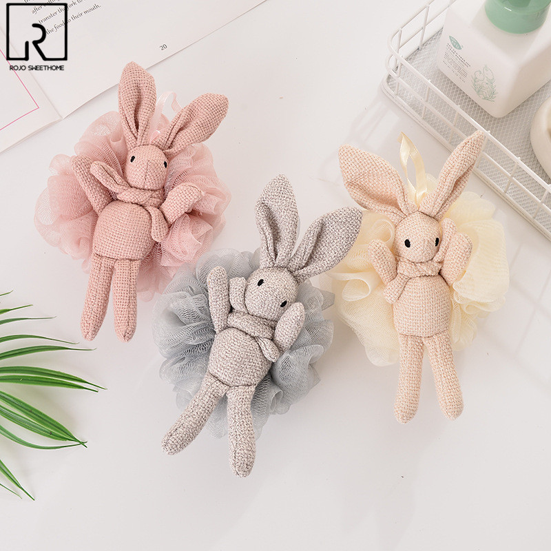 Cute Rabbit Bath Sponge Mesh Body Cleaning Shower Wash Brush Flower Exfoliating Massage Scrubber Ball Bubble Bathroom Supplies