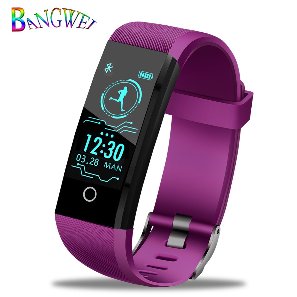 Smart armband sportklocka vattentät fitness tracker hälsoklocka blodtryck puls smart armband för kvinnor män+box: Lila
