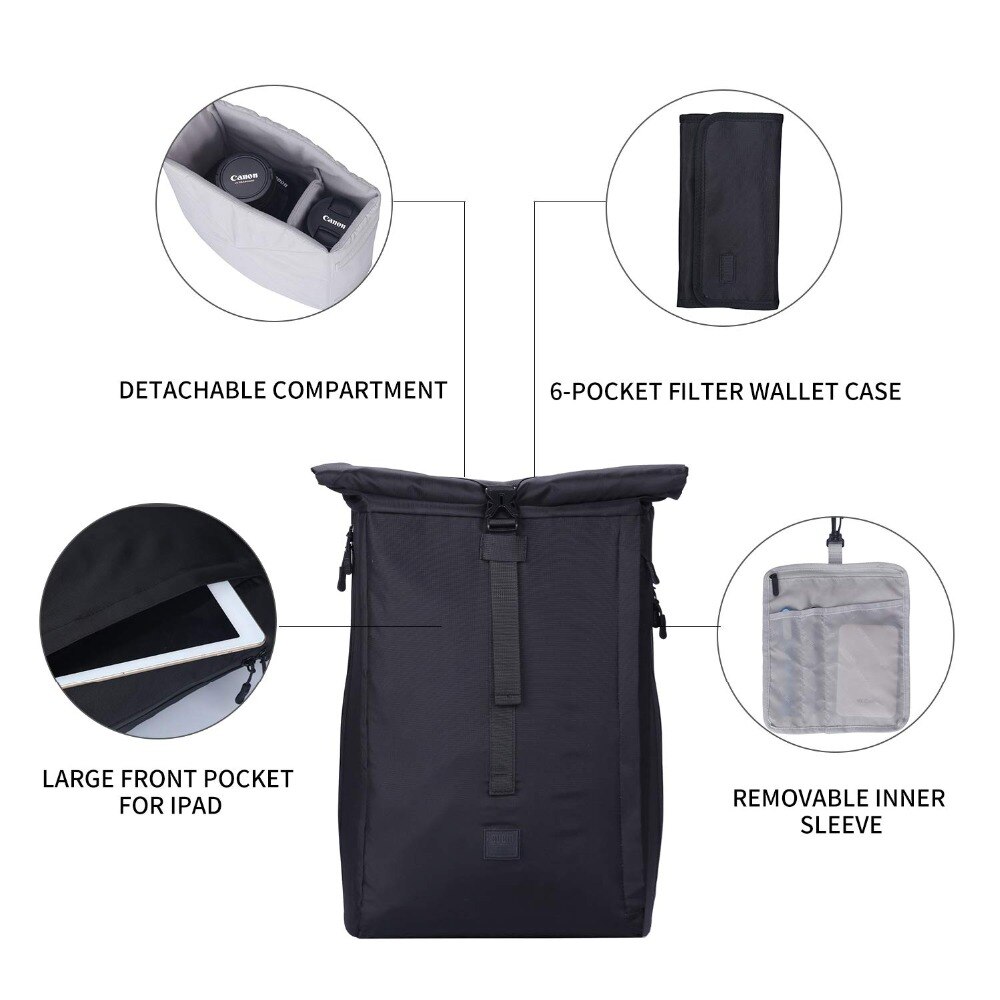 BUBM DSLR Camera Backpack-Travel Shoulder Bag with Filter Case, Dual-Side Quick Camera Access for Canon,Nikon,Lens,13.3&#39;&#39; Laptop