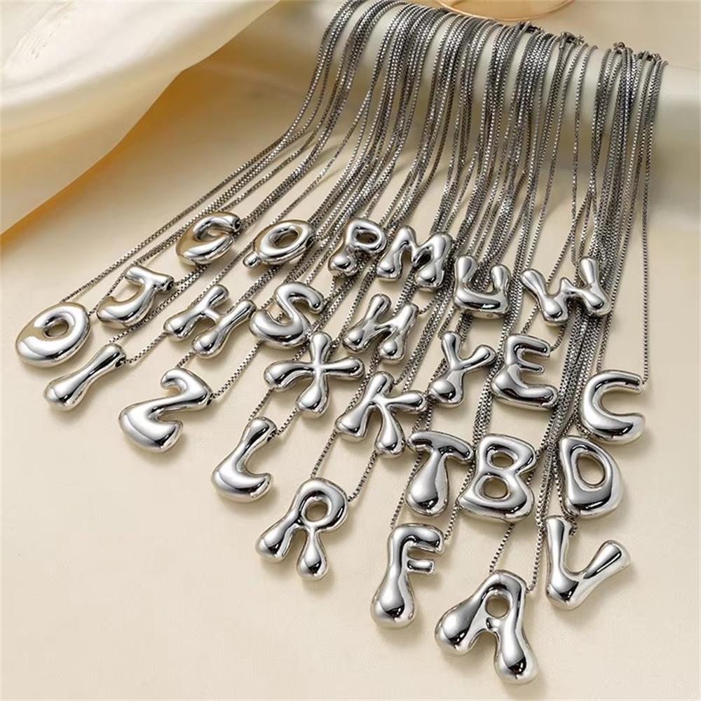 Delicate Chunky Balloon 26 Letter Necklace Bubble Initial Alphabet Pendant Box Chain Choker Stainless Steel Gold Plated Jewelry