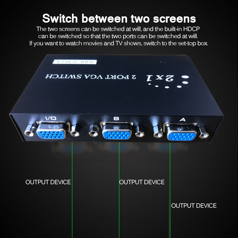 VGA Switch VGA Video HD Signal Amplifier Booster Splitter 2 in 1 VGA Box for Monitors Projectors