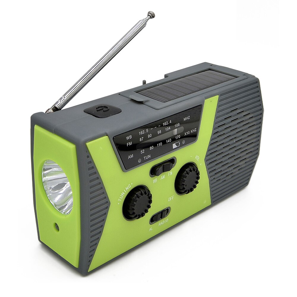 Hand Radio Solar Crank Dynamo Powered Am/Fm Weer Waterdichte Radio Gebruik Emergency Led Zaklamp En Power Bank: green