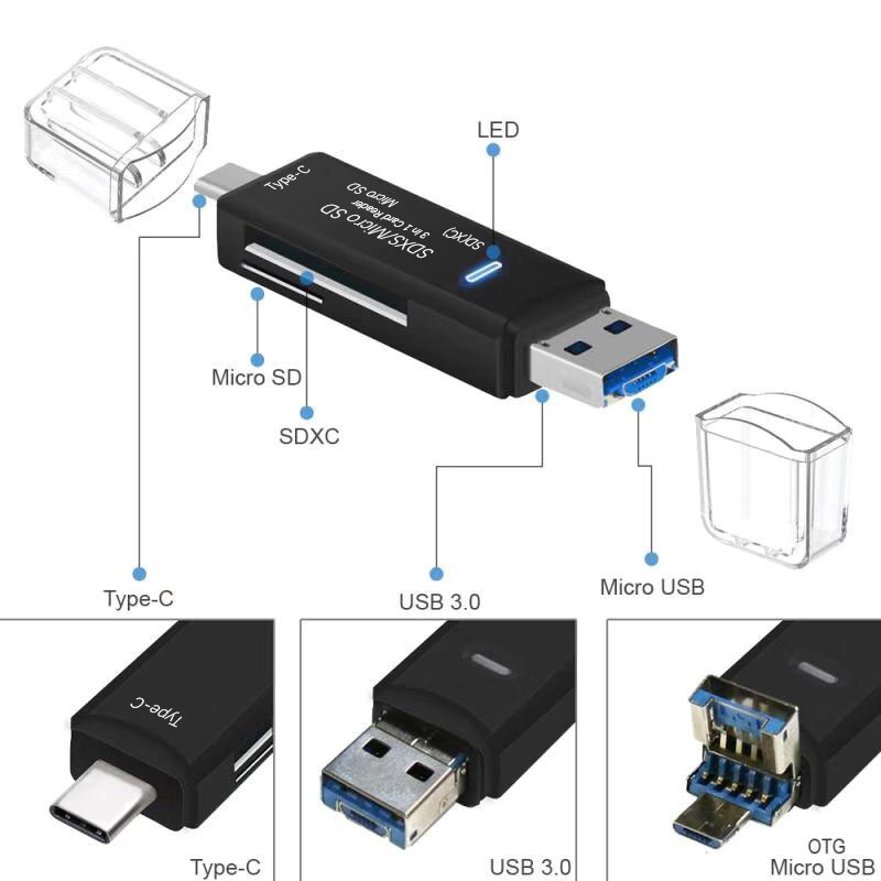 Usb 3.0 hub sd-kaartlezer micro usb type c-kaartlezer lector sd-geheugenkaartlezer voor micro sd tf usb type c otg-kaartlezers