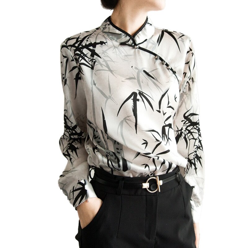 Chemisier en soie de style chinois pour femmes, chemise en soie, rétro, impression de boutons de disque, cheongsam amélioré, printemps et automne, offre spéciale: M
