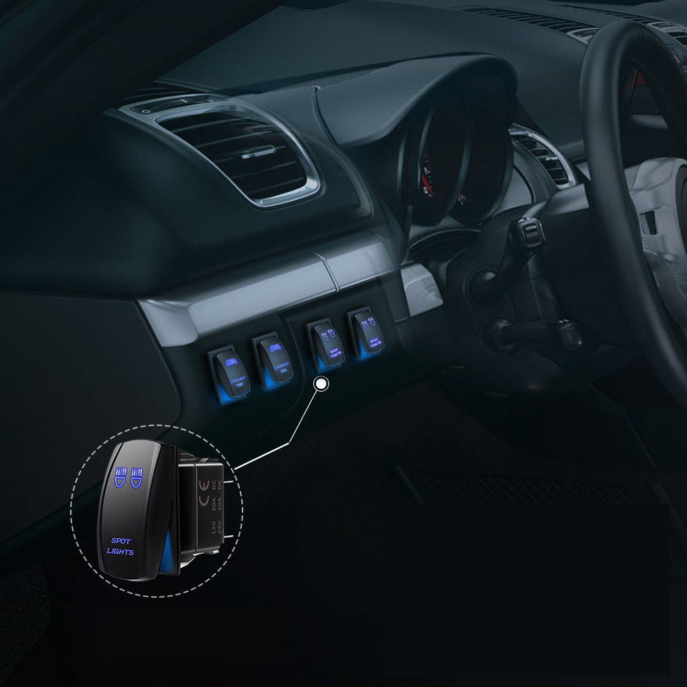 1PC 12V 20A Marine Switch Car Boat Rocker Switch Truck SPST Switch Carling Waterproof 5Pin ON-OFF Switch With Dual LED Light Bar