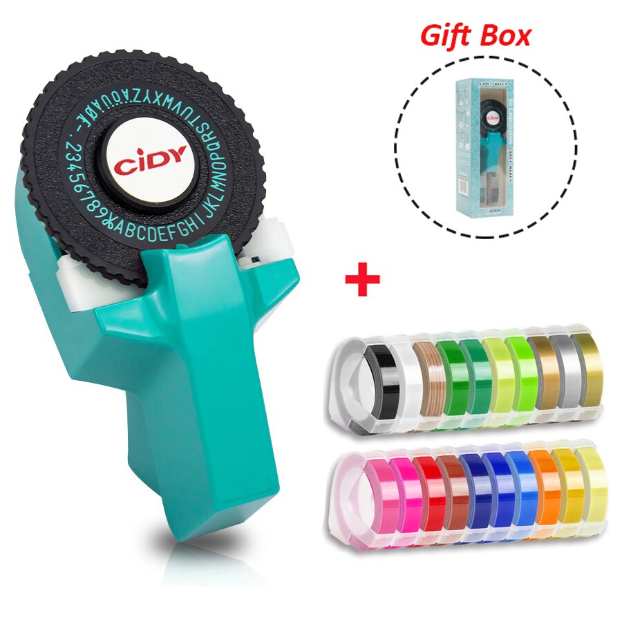 Motex E101-Máquina Manual para hacer etiquetas CIDY, máquina de grabado C101, 20 cintas (9mm x 3mtrs): Blue