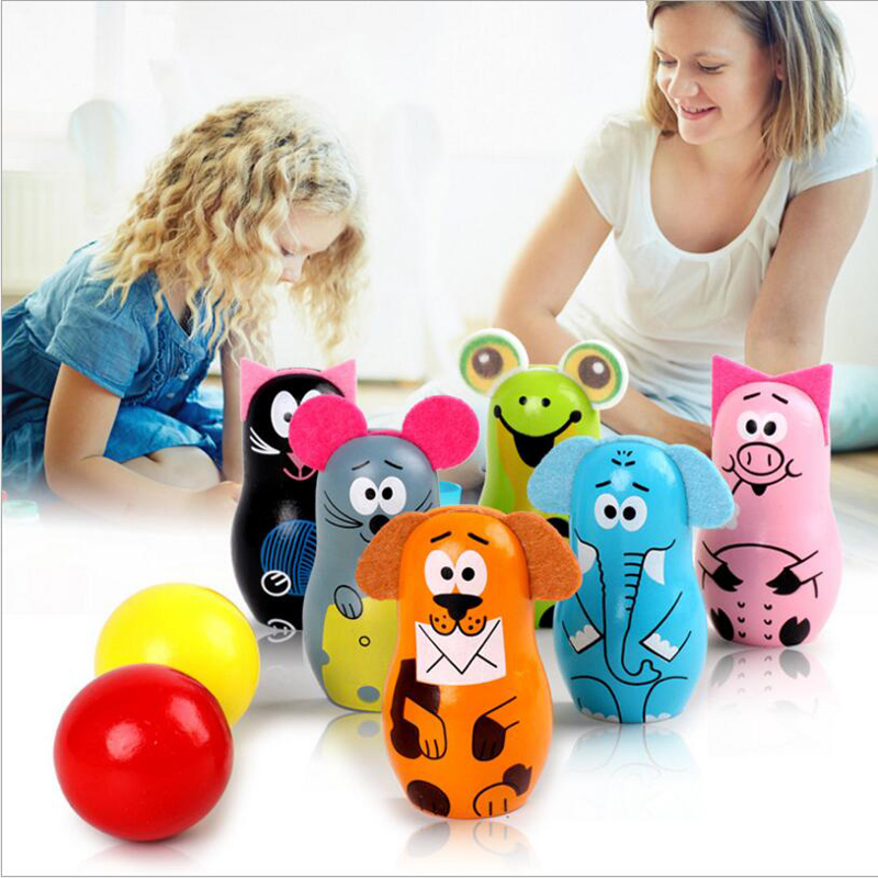 Wooden Fun Animal Bowling Early Educational Toys Children's Cartoon Block Set Antistress Ball 120