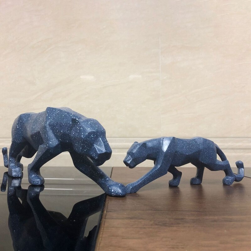 Statue de panthère géométrique en résine, modèle européen de léopard bleu Cyan, pour la maison, le bureau, le Bar, décoration animale, artisanal