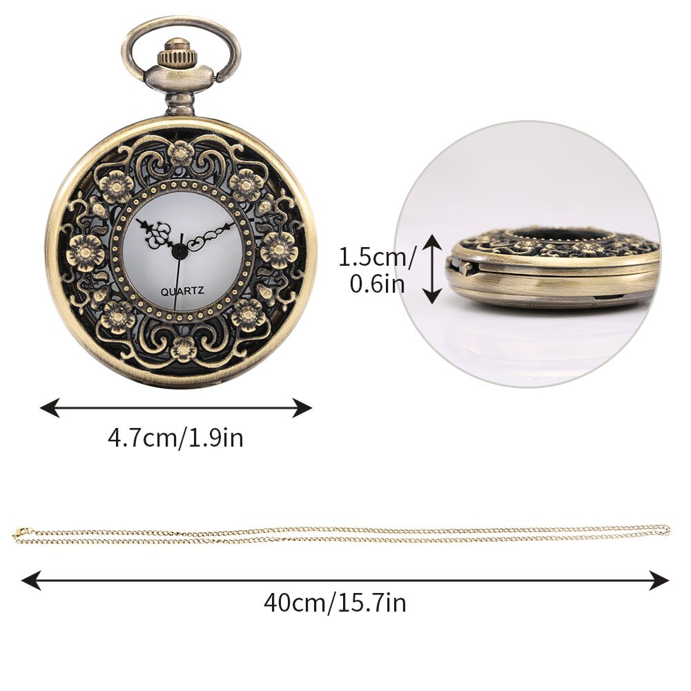 Antieke Bloemen Brons Hollow Hunter Quartz Zakhorloge Retro Vintage Prachtige Dame Sieraden Hanger Klok Cadeaus Voor Mannen Vrouwen