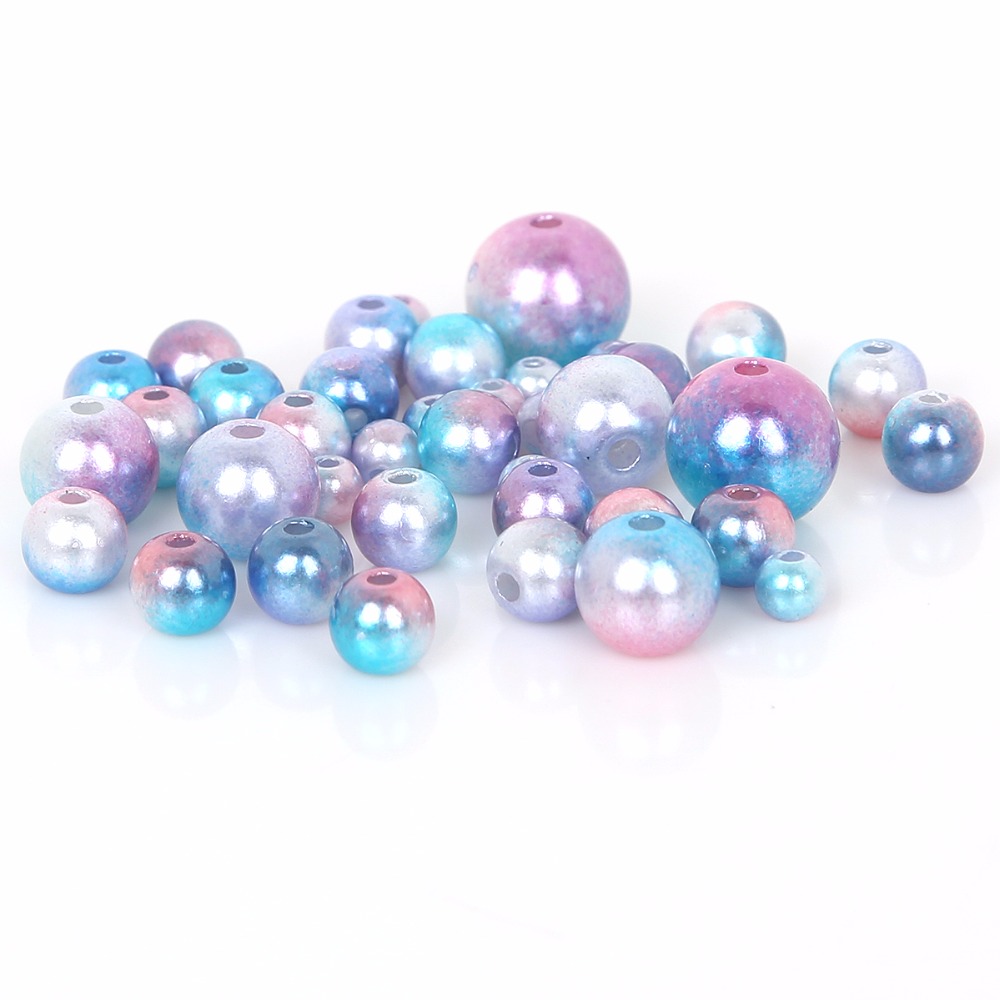 4/6/8/10mm Brann størrelse blanding 350 stk, rosa regnbue farge perle imitasjon abs løse perler til plagg klær halskjede tilbehør
