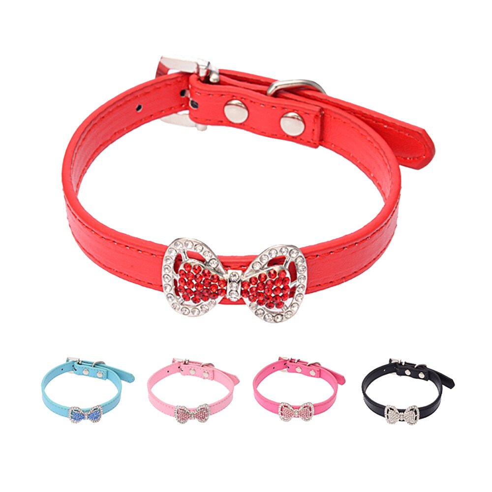 Colar de couro do cão do gato do cão do cão do gato do diamante artificial