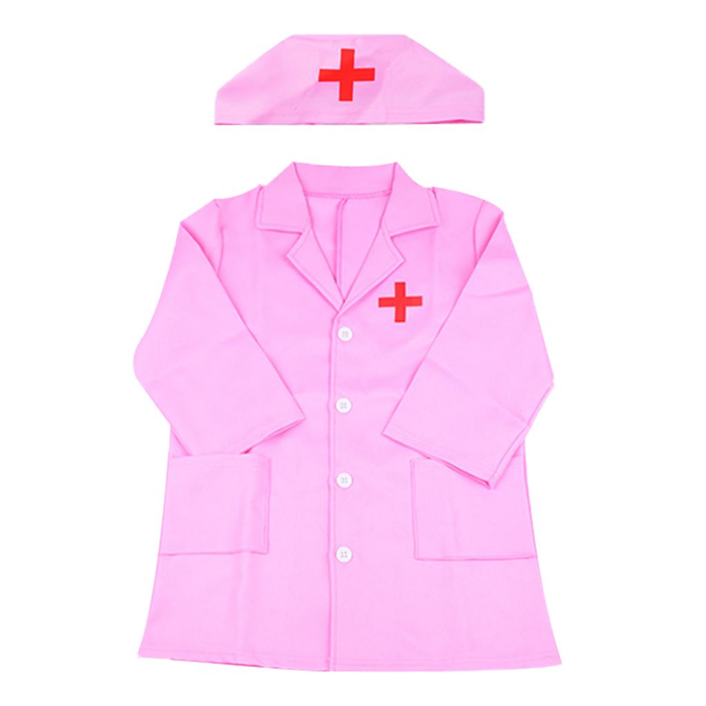 Girls Kids Childrens Doctors Nurse White/Pink Coat Fancy Dress Costume Outfit