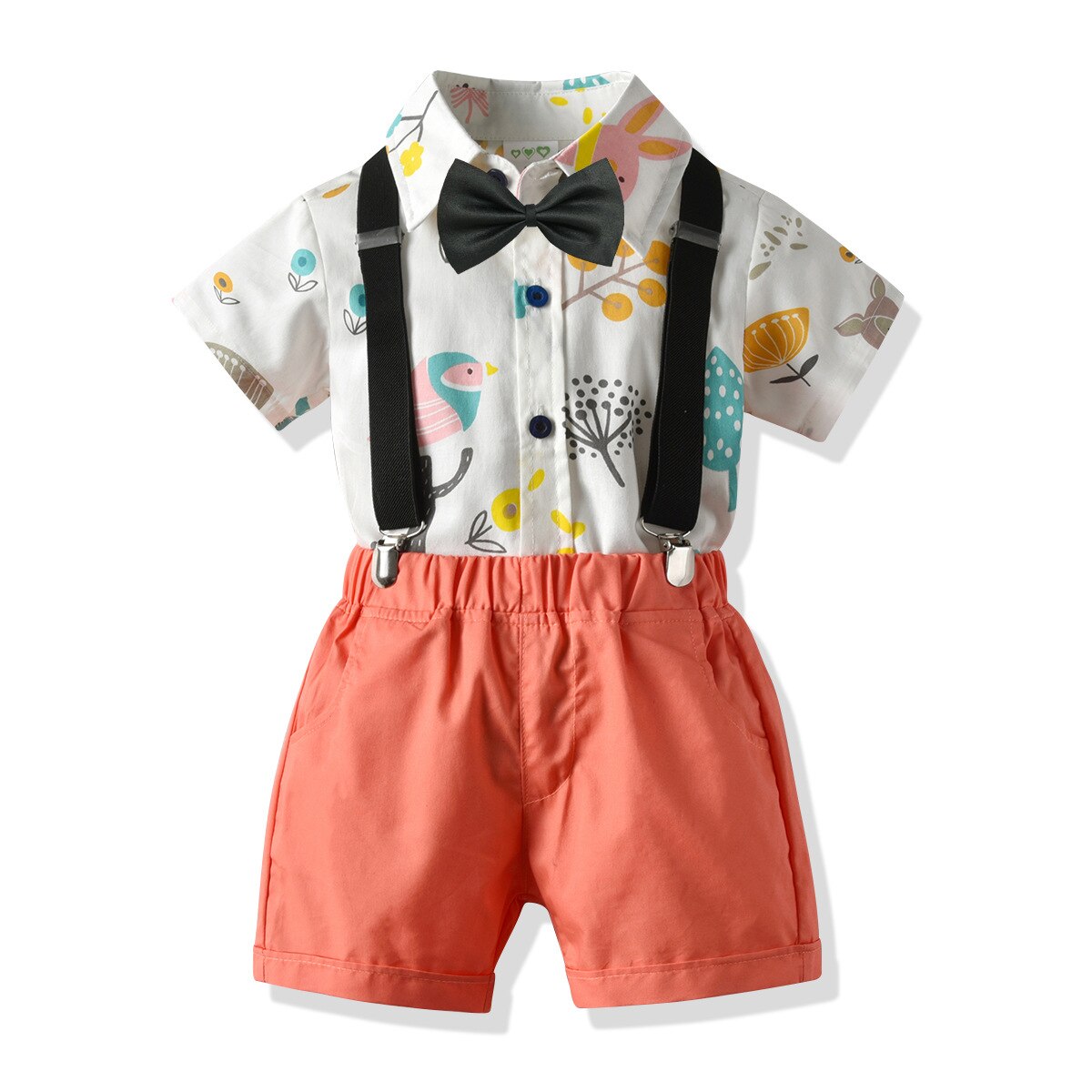 Zomer Baby Kleding Kinderen Gentleman Pak Jongen Strikje + Afdrukken Shirt + Broek Driedelig Pak jongens Avondjurk