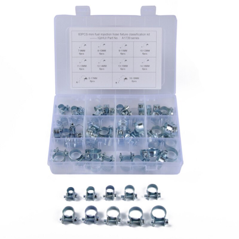 60 Pcs 10 sizes Fuel Injection Gas Line Hose Clamps Clip Carbon Steel Auto Vacuum Coolant Clip