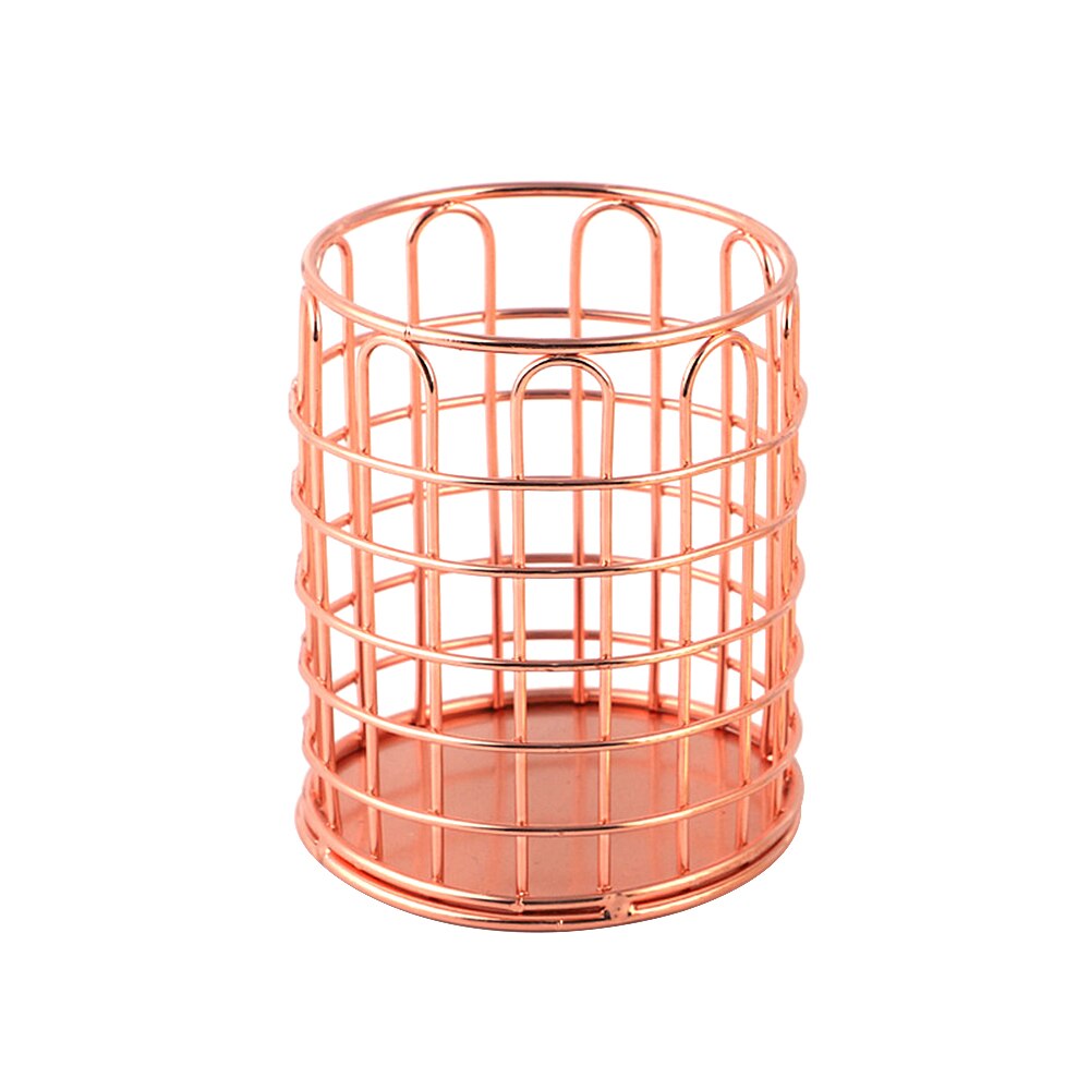 Office Desk Table Mesh Square Pencil Pot Cup Case Container Organizer Rose Gold Metal Pen Holder Home School Storage Basket: A-rose gold