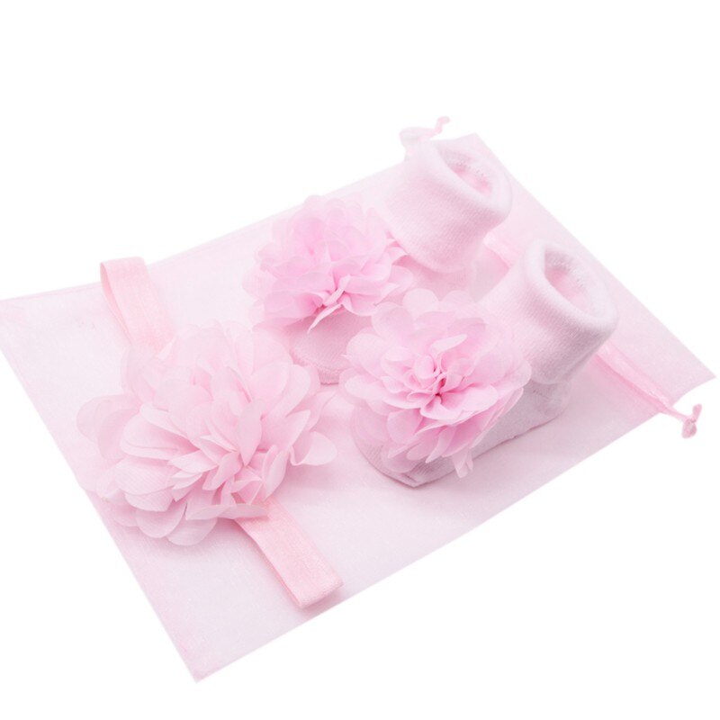 2PCS/Set Newborn Soft Socks Baby Big Velvet Stretch HeadBand+Non-slip Cotton Socks Two-piece Children Headwear Hairband