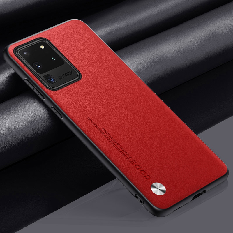 Étui de luxe en cuir PU pour Samsung Galaxy S20 Ultra S20 Plus S20 FE 5G, Coque arrière mate en Silicone TPU, Coque de Protection pour téléphone: Aluminium / Rouge