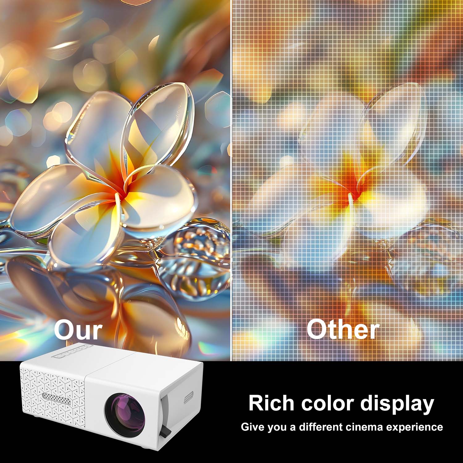 Kompakter Mini-Projektor mit USB-HDMI-Anschlüssen, integriertem Lautsprecher, EU-US-Steckeroptionen, tragbar für unterwegs