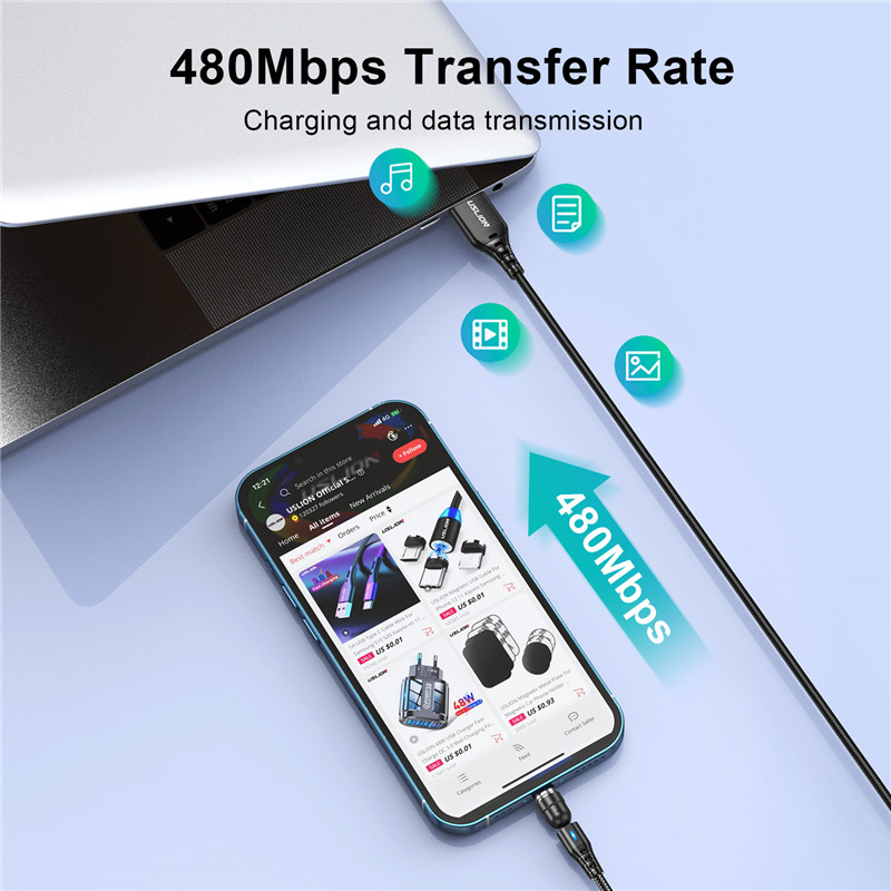 Kabel magnetyczny 5A Obrót o 540 stopni Kabel do szybkiego ładowania typu C Kabel do ładowania magnetycznego Micro USB Przewód do transmisji danych telefonu do iphone'a Xiaomi Samsung