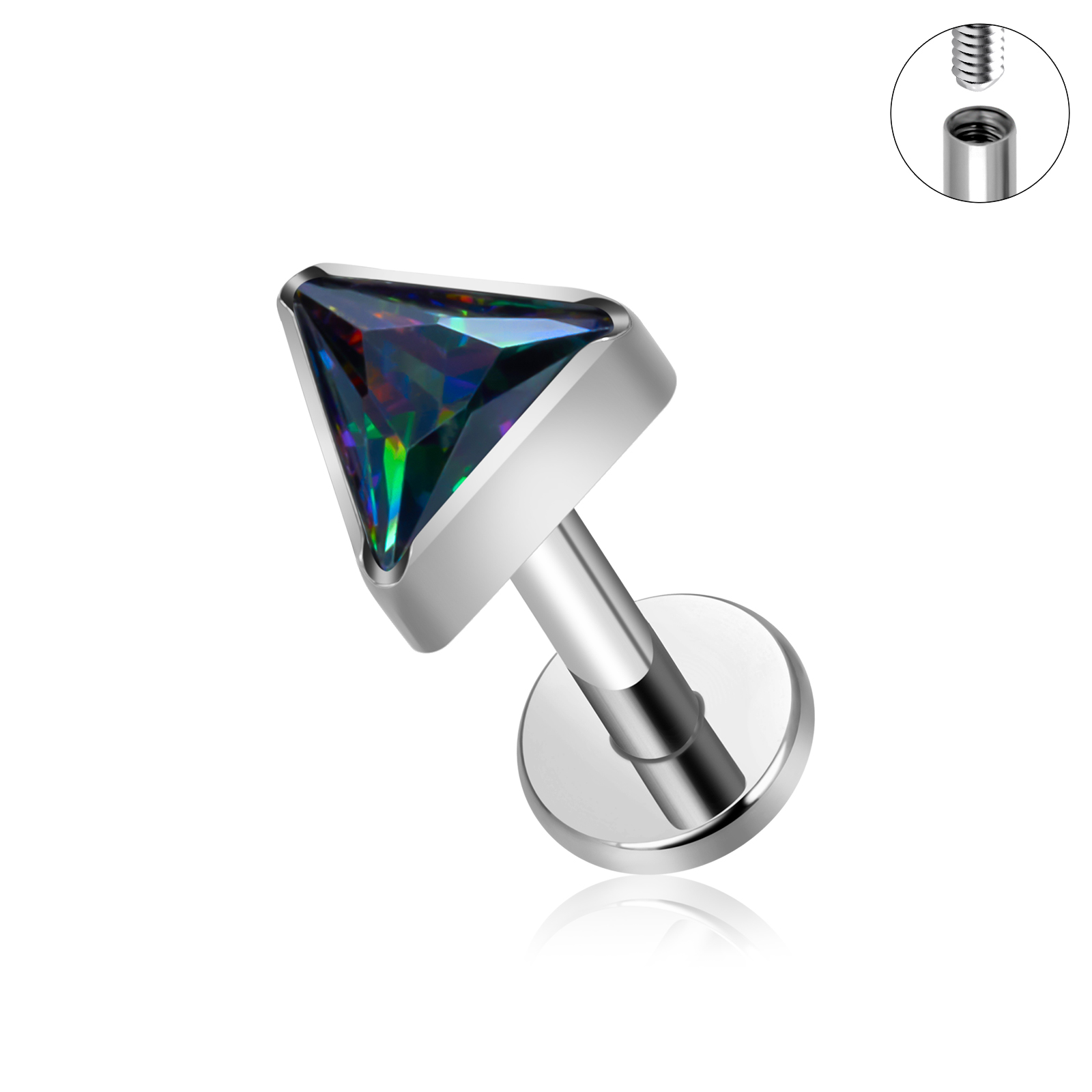 ASTM F136 Titanium EAR PIERC Triangle zirconia Paved Top Threaded Labret Studs Tragus Earrings Lip Tongue Stud Piercing Jewelry