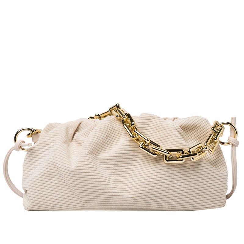 Moda sztruks gruby łańcuch kobiet torebki projektant luksusowe torby na ramię Crossbody torebki Ruched Hobos bagietki torba pani Tote