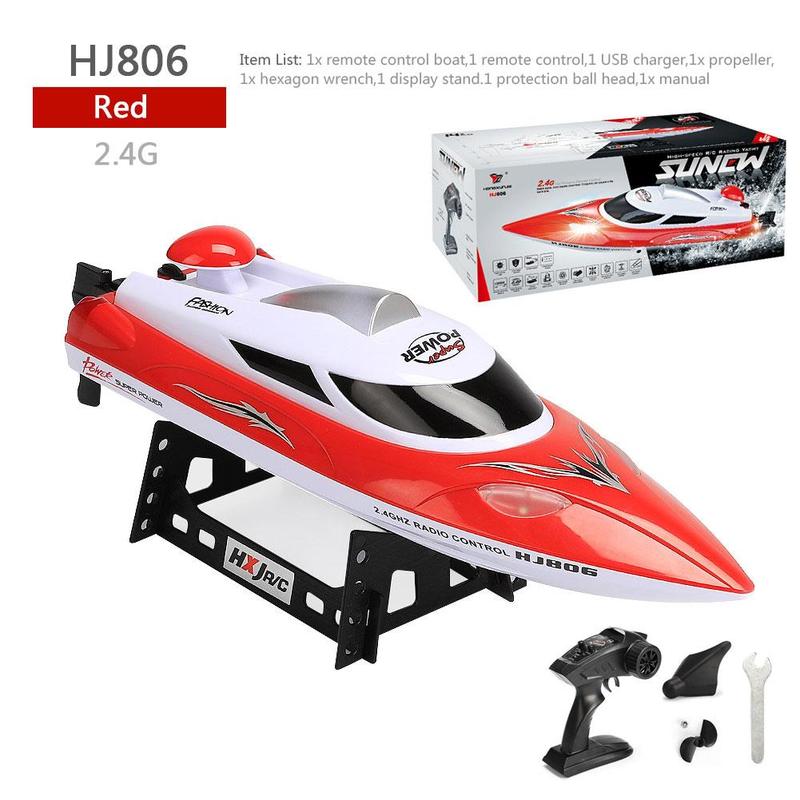 Hj806 højhastighedsbåd speedbåd fjernbetjening båd 2.4 ghz 35 km/ h vandmodel legetøj natlys rc båd legetøj børns legetøj: Rød