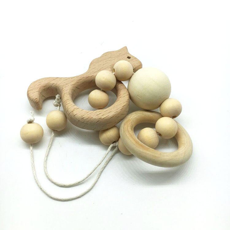 Baby ammande armband trä bygel silikon pärlor barn tand trä skaller leksaker baby teether armband ammande leksaker: Enhörning