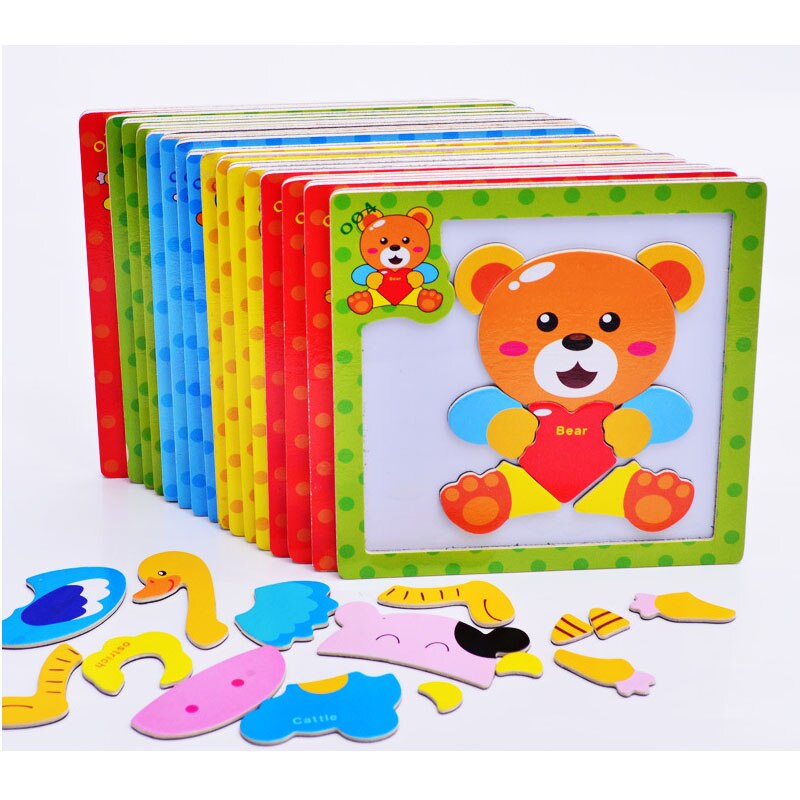 24 styles Baby Toys 3D Magnetic Puzzles Wooden Animals Puzzles Tangram Tiger/Bear/Frog Educational Toys for Kids