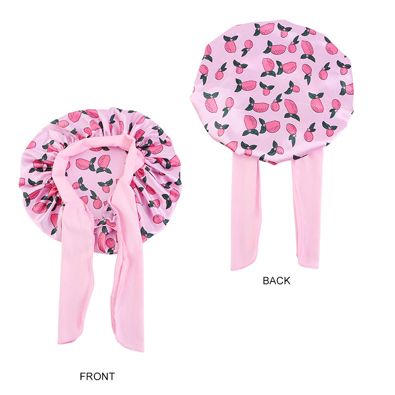 Gorro de satén para dormir para niño y niña, gorro de ducha de seda para niño, gorro de pelo para niño y niña, gorro de dormir de seda con lazo de banda estampado de flores